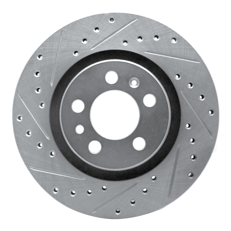 Volkswagen Golf Brake Rotor (1) - Front Left - R1 Concepts - Drilled & Slotted - Silver - `98-`15